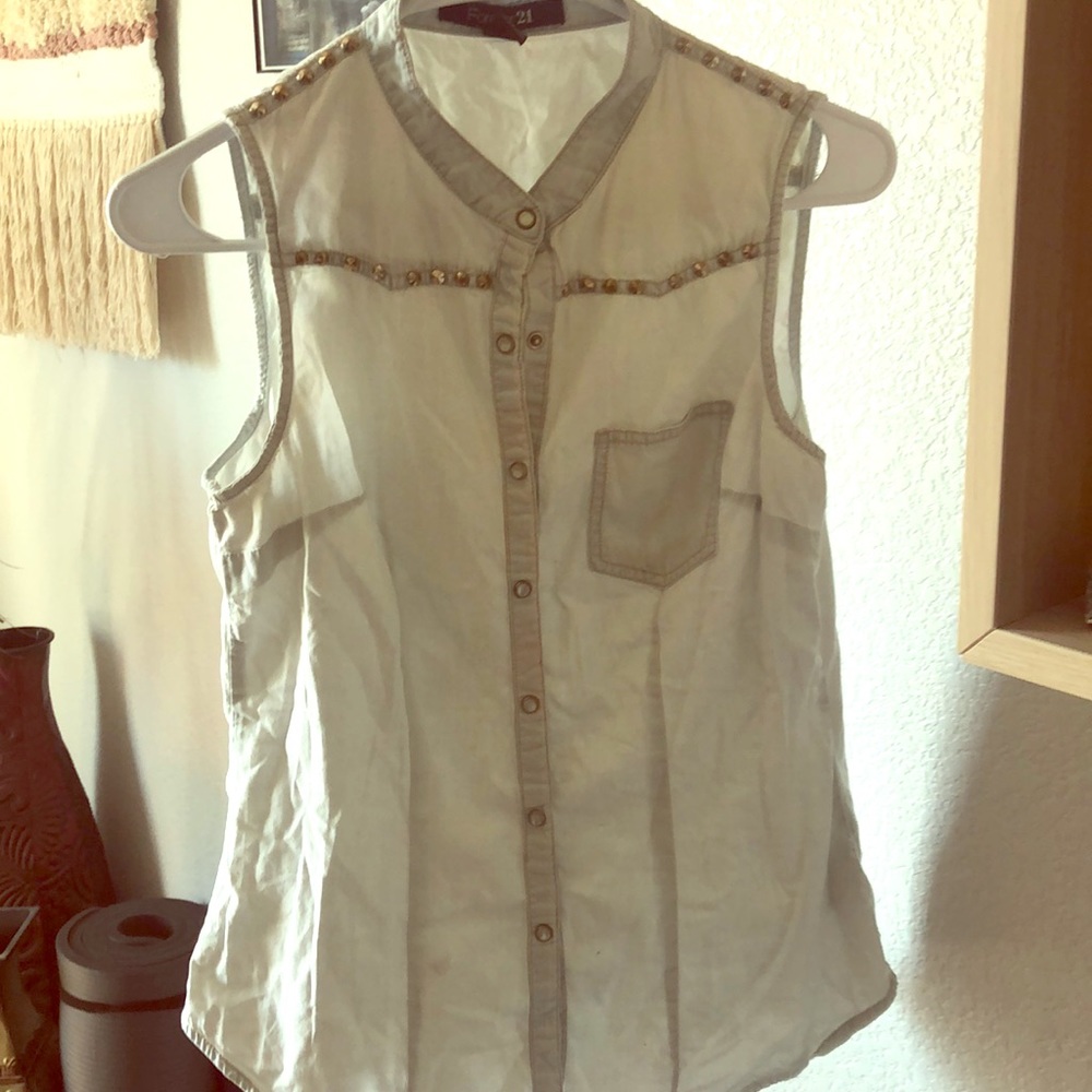 Forever 21 Jean Tank Top with Studs Size Medium
